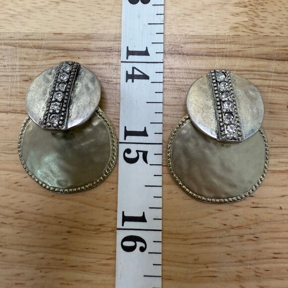 Chicos Silver-Tone Double Disc Clip-On Earrings With Rhinestone Detail - Picture 9 of 10